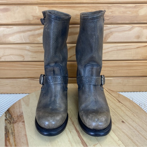 FRYE Womens 8 US Distressed Leather Block Heeled Mid-Calf Boots Western Biker - Picture 2 of 15